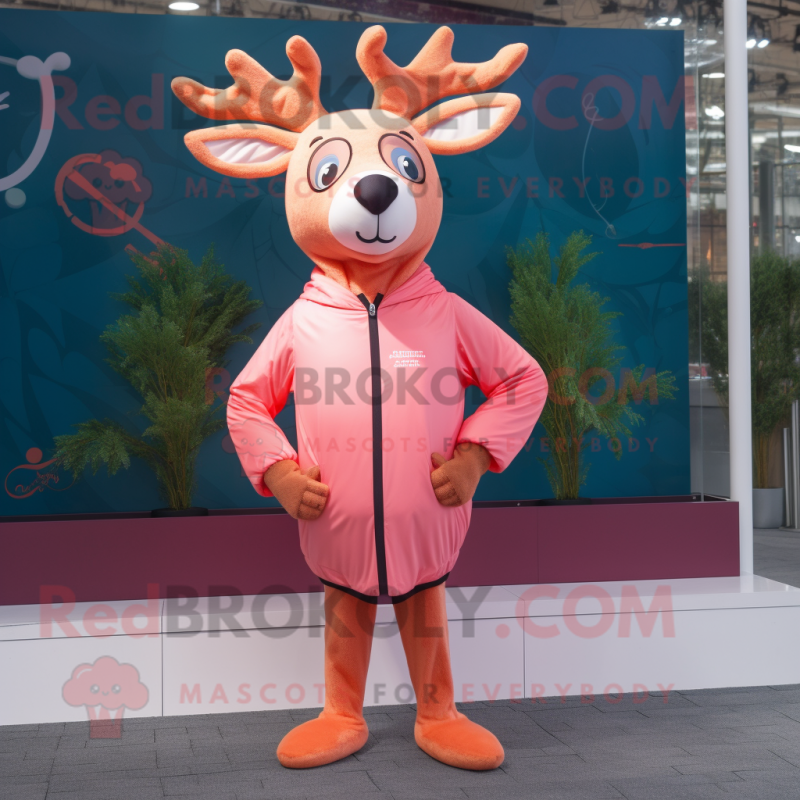 Peach Reindeer mascot costume character dressed with a Windbreaker and Wraps