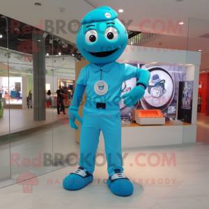 Cyan Bracelet mascot costume character dressed with a Jeggings and Bracelet watches