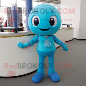 Cyan Bracelet mascot costume character dressed with a Jeggings and Bracelet watches