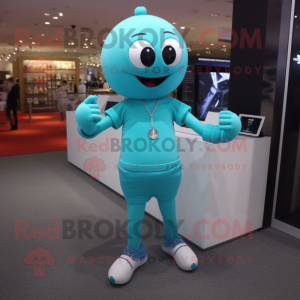 Cyan Bracelet mascot costume character dressed with a Jeggings and Bracelet watches