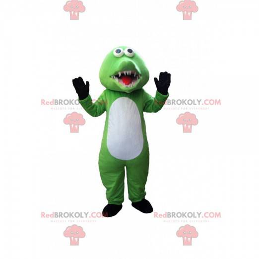 Mascotte de crocodile vert, blanc et jaune, costume dinosaure -