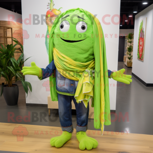 Lime Green Pad Thai mascot costume character dressed with a Bootcut Jeans and Scarves