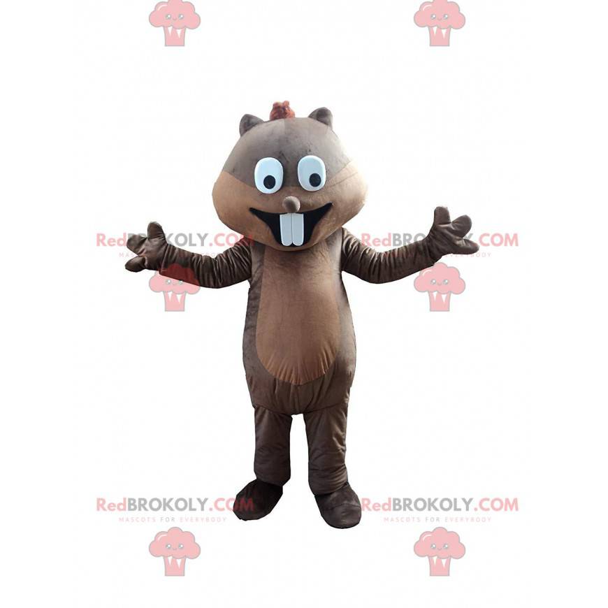 Esquilo mascote com dentes grandes, animal da floresta -