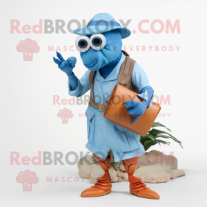 Sky Blue Hermit Crab mascot costume character dressed with a Chinos and Smartwatches