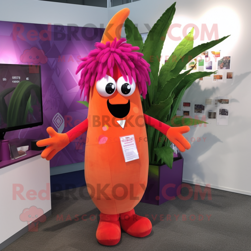 Magenta Carrot mascot costume character dressed with a Bikini and Hair clips Magenta Carrot mascot costume character dressed with a Bikini and Hair clips