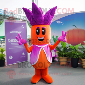 Magenta Carrot mascot costume character dressed with a Bikini and Hair clips