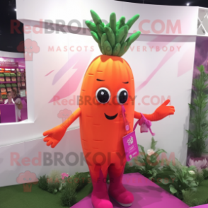 Magenta Carrot mascot costume character dressed with a Bikini and Hair clips