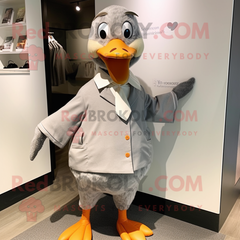 Gray Geese mascot costume character dressed with a Romper and Tie pins