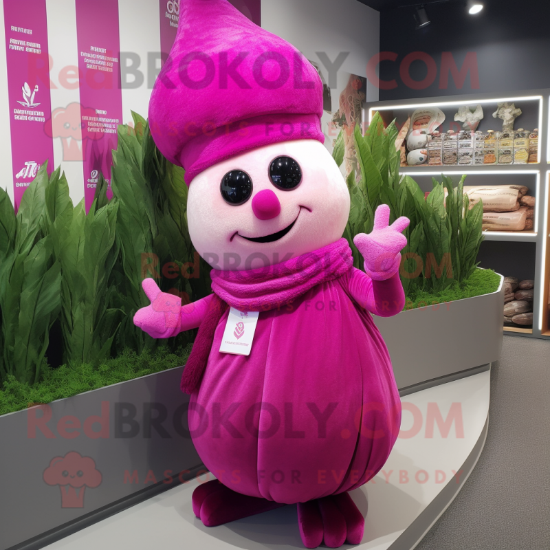 Magenta Turnip mascot costume character dressed with a Midi Dress and Bracelets Magenta Turnip mascot costume character dressed with a Midi Dress and Bracelets