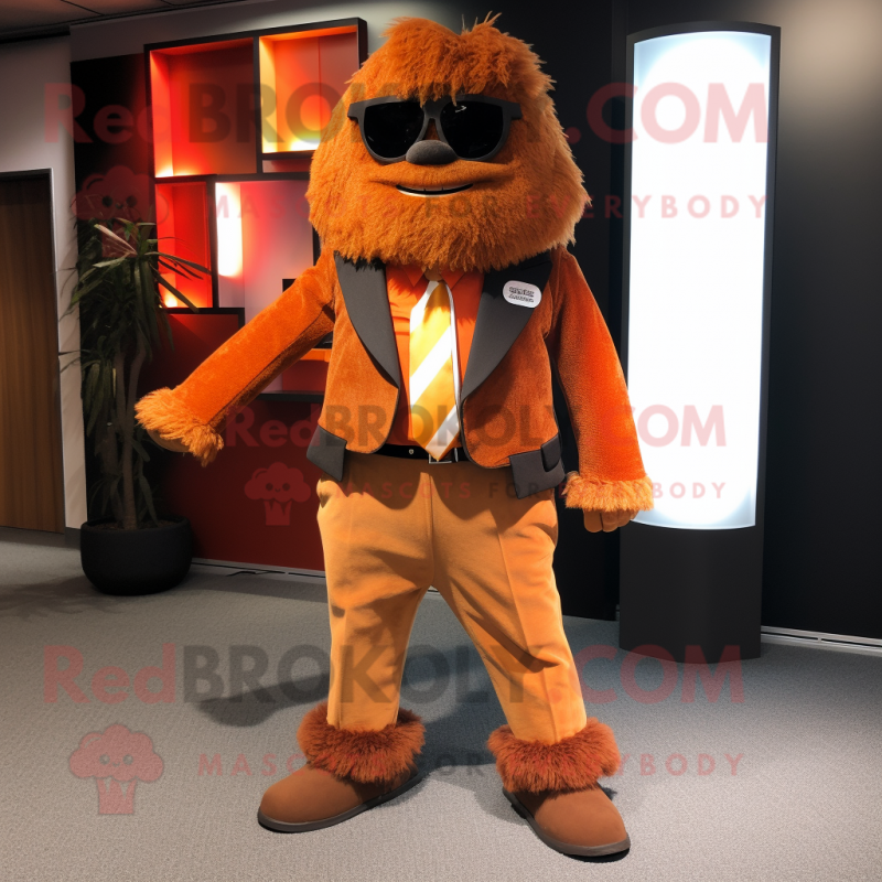 Rust Shepard'S Pie mascot costume character dressed with a Blazer and Belts