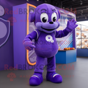 Purple Juggle mascot costume character dressed with a Romper and Gloves