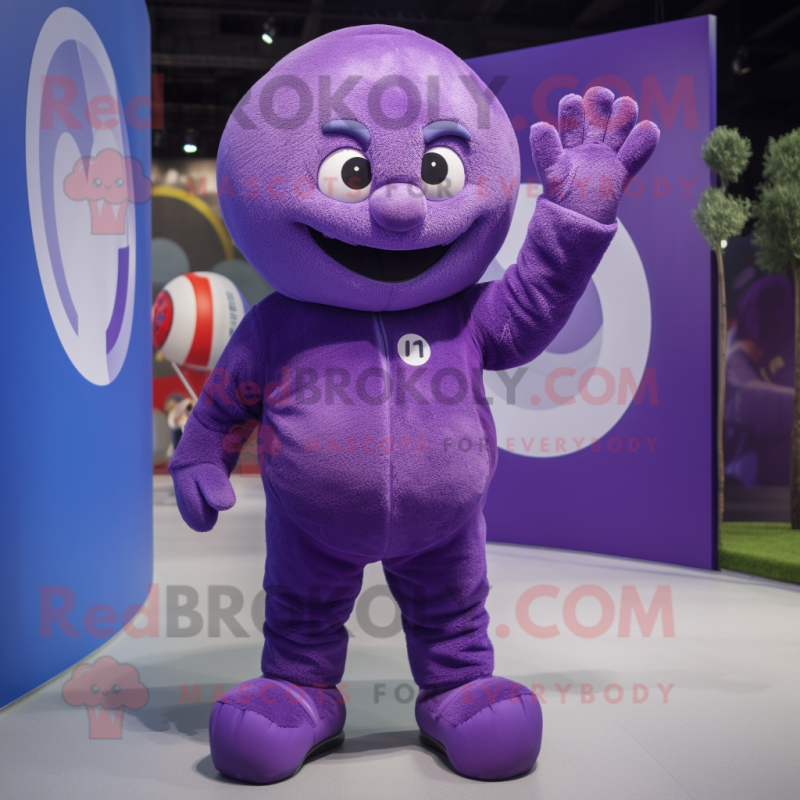 Purple Juggle mascot costume character dressed with a Romper and Gloves