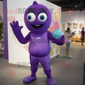 Purple Juggle mascot costume character dressed with a Romper and Gloves