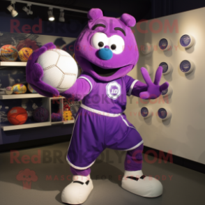 Purple Juggle mascot costume character dressed with a Romper and Gloves