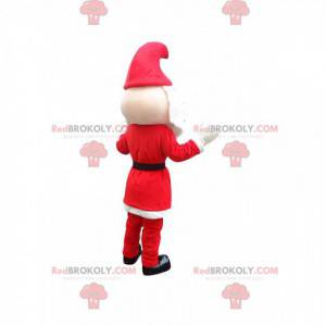 Red and white Christmas elf mascot, Santa Claus costume -