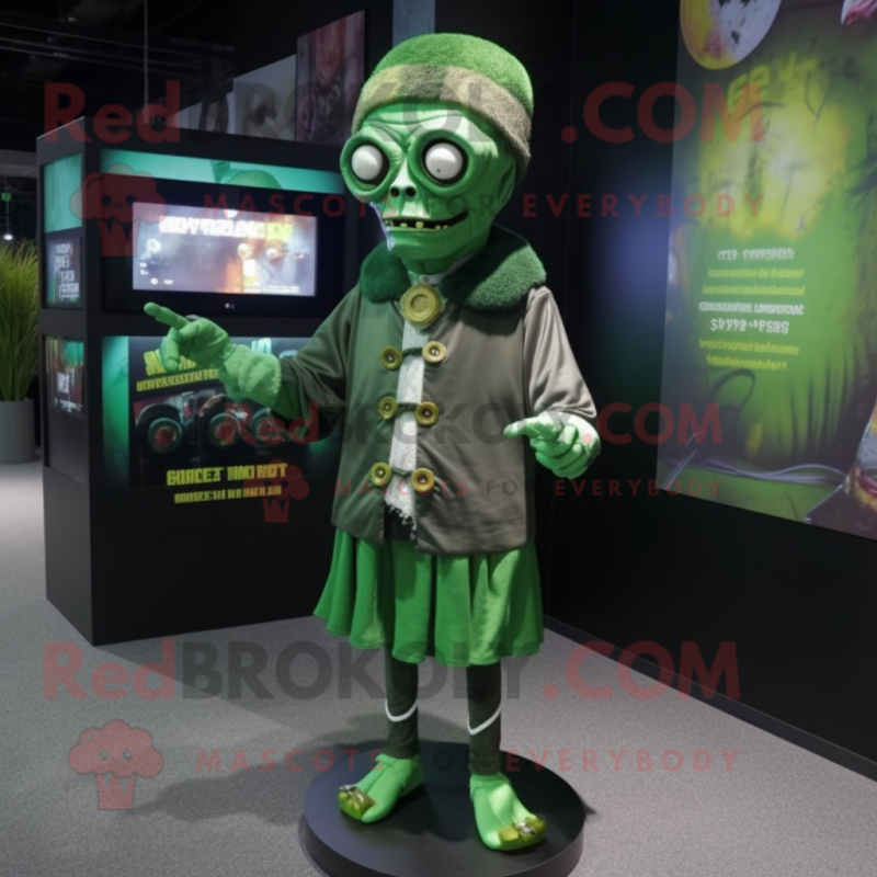 Forest Green Zombie mascot costume character dressed with a Wrap Dress and Digital watches