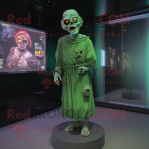 Forest Green Zombie mascot costume character dressed with a Wrap Dress and Digital watches