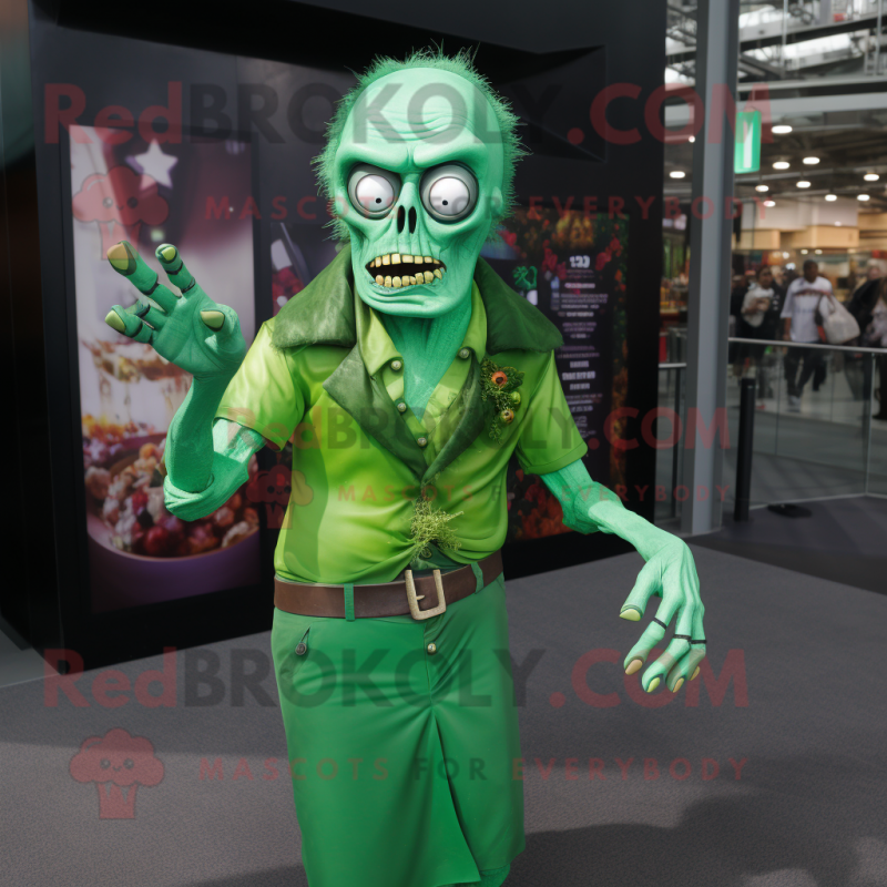 Forest Green Zombie mascot costume character dressed with a Wrap Dress and Digital watches
