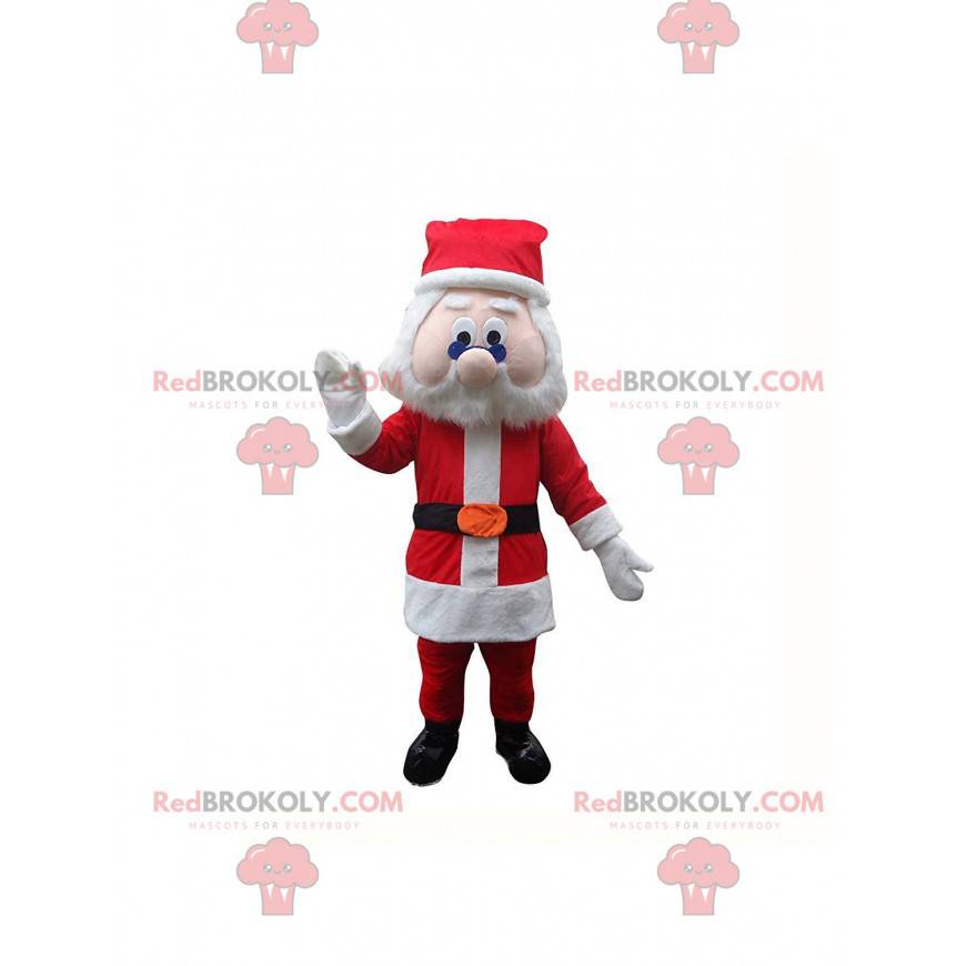 Mascote do Papai Noel com uma roupa vermelha e branca -