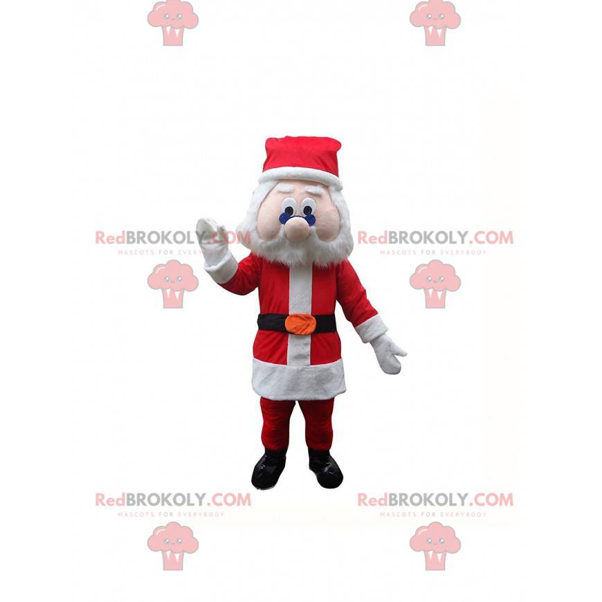 Mascotte de Père-Noël avec une tenue rouge et blanche -