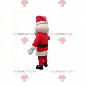 Mascote do Papai Noel com uma roupa vermelha e branca -