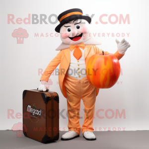 Peach Magician mascot costume character dressed with a Chinos and Briefcases