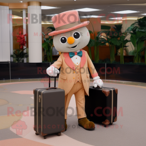 Peach Magician mascot costume character dressed with a Chinos and Briefcases