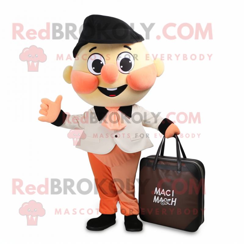 Peach Magician mascot costume character dressed with a Chinos and Briefcases