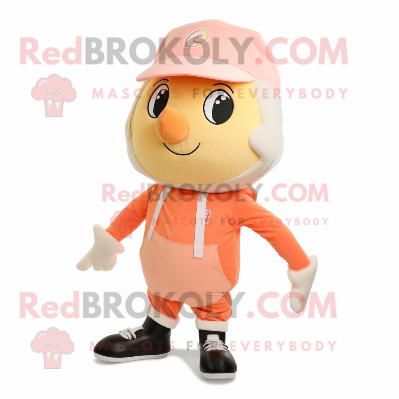 Peach Aglet mascot costume character dressed with a Chinos and Mittens