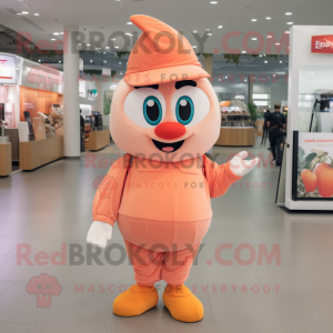 Peach Aglet mascot costume character dressed with a Chinos and Mittens
