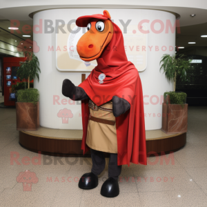 Red Horseshoe mascot costume character dressed with a Turtleneck and Shawl pins