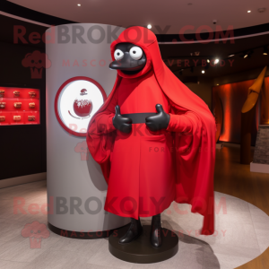 Red Horseshoe mascot costume character dressed with a Turtleneck and Shawl pins