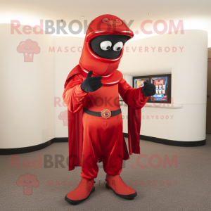 Red Horseshoe mascot costume character dressed with a Turtleneck and Shawl pins