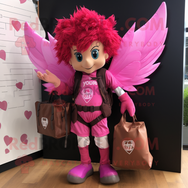 Magenta Cupid mascot costume character dressed with a Cargo Shorts and Cummerbunds Magenta Cupid mascot costume character dressed with a Cargo Shorts and Cummerbunds