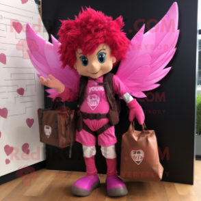 Magenta Cupid mascot costume character dressed with a Cargo Shorts and Cummerbunds