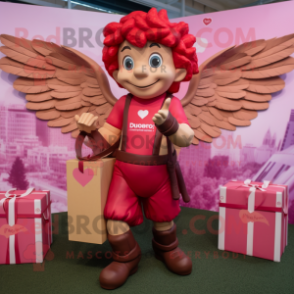 Magenta Cupid mascot costume character dressed with a Cargo Shorts and Cummerbunds