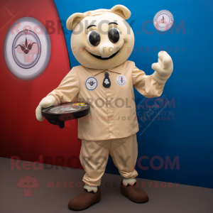 Beige Soccer Ball mascot costume character dressed with a Oxford Shirt and Digital watches