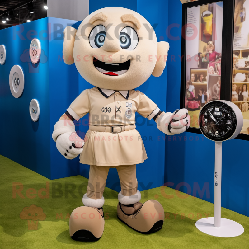 Beige Soccer Ball mascot costume character dressed with a Oxford Shirt and Digital watches