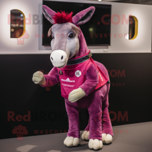 Magenta Donkey mascot costume character dressed with a Jeggings and Bracelet watches