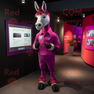 Magenta Donkey mascot costume character dressed with a Jeggings and Bracelet watches