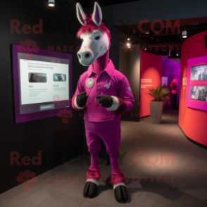 Magenta Donkey mascot costume character dressed with a Jeggings and Bracelet watches