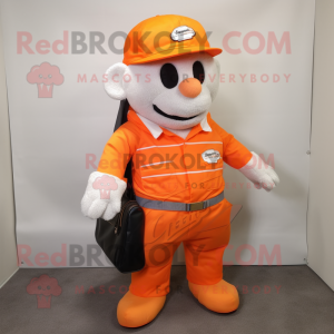 Orange Golf Bag mascot costume character dressed with a Overalls and Hat pins