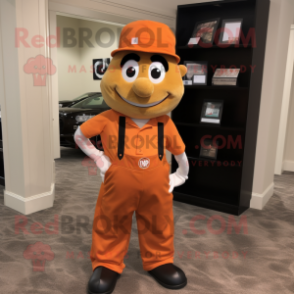 Orange Golf Bag mascot costume character dressed with a Overalls and Hat pins