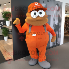 Orange Golf Bag mascot costume character dressed with a Overalls and Hat pins