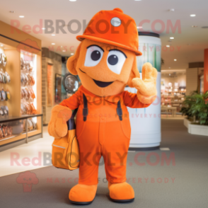 Orange Golf Bag mascot costume character dressed with a Overalls and Hat pins