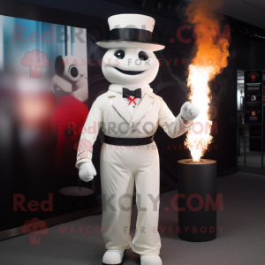 White Fire Eater mascot costume character dressed with a Suit Pants and Hats