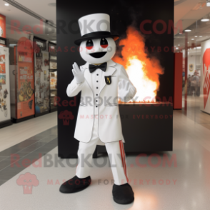 White Fire Eater mascot costume character dressed with a Suit Pants and Hats