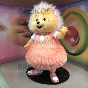 Peach Porcupine mascot costume character dressed with a Circle Skirt and Shoe laces