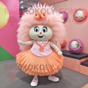 Peach Porcupine mascot costume character dressed with a Circle Skirt and Shoe laces