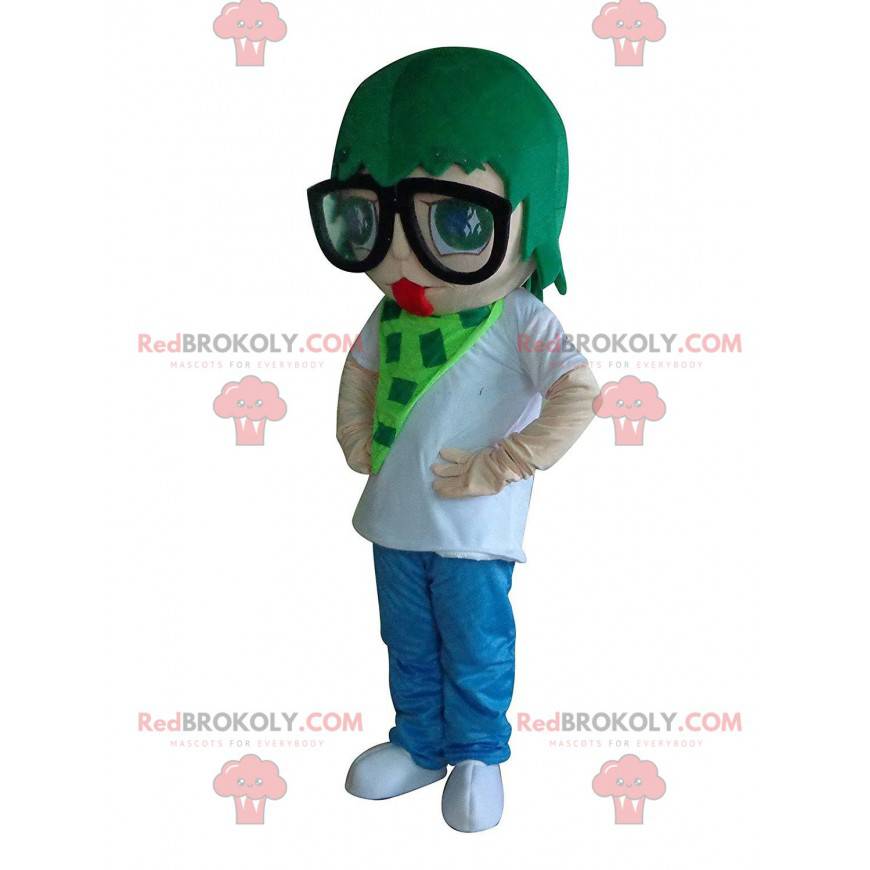 Mascot woman with green hair, colorful costume - Redbrokoly.com